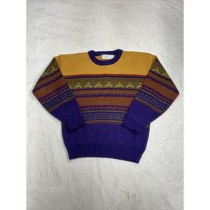 Vintage The Mens Store at Sears Aztec Tribal Grandpa Knit Sweater Size Medium